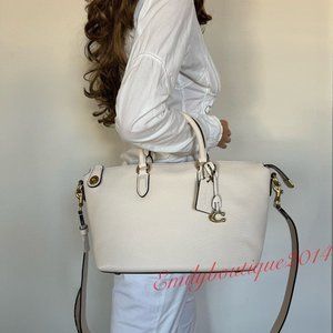 Coach CE741 Cara Satchel Soft Pebbled Leather Chalk White Crossbody Bag